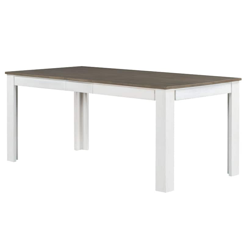 7-Piece Wooden Extendable Dining Table Set with 12" Leaf and 2 Drawers, 6 Chairs