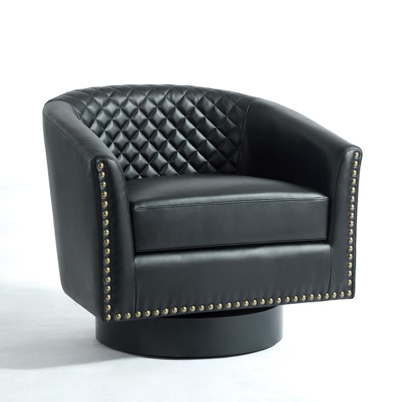 2 Set Tufted PU Vegan Leather Swivel Barrel Chair with Nailheads Trim