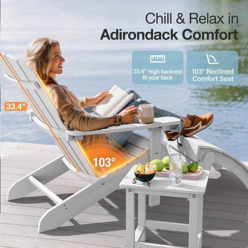 WINSOON All Weather HIPS Outdoor Plastic Adirondack Chairs Set of 4