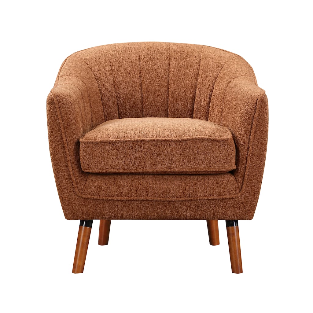 Rust Textured Fabric Upholstered Mid-Century Modern Accent Chair