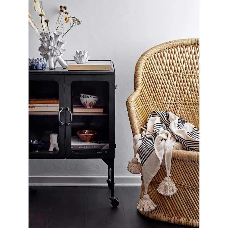 Metal Cabinet with Glass Doors and Wheels