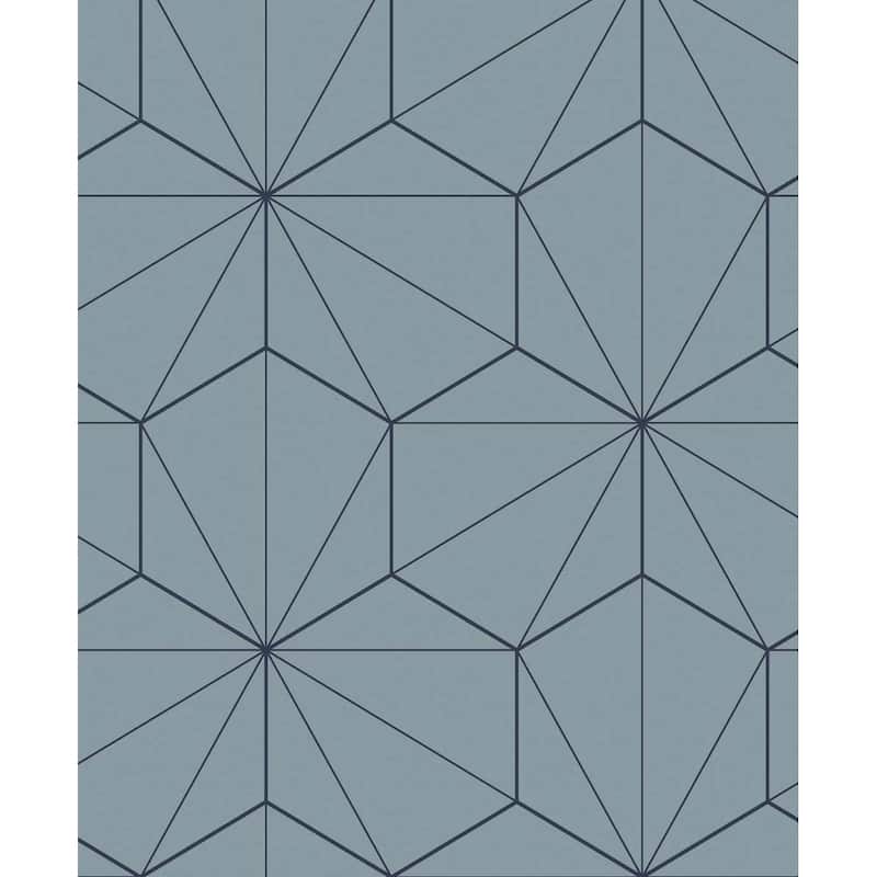 Seabrook Designs Hedron Geometric Non-Woven Unpasted Wallpaper - 20.9 in. W x 33 ft. L - Pastel Blue & Midnight