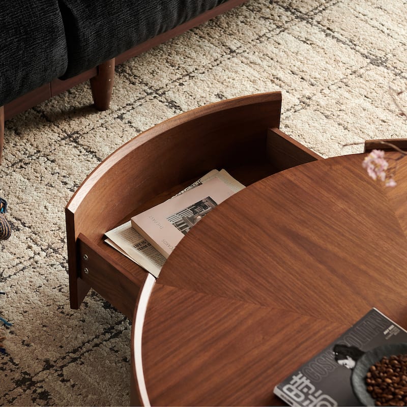 Circular Walnut Design Coffee Table with Drawers for