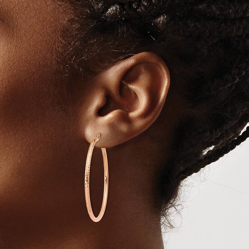 Curata 14k Rose Gold Polished Light Weight 2X40mm Diamond-Cut Tube Hoop Earrings