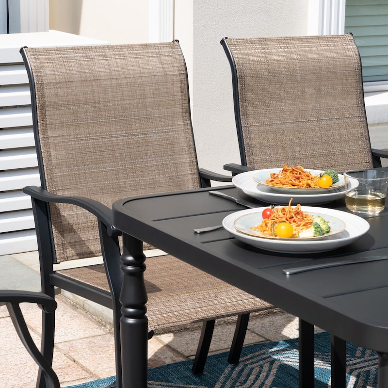 Outdoor Dining Set of 7, Textilene Chairs and Rectangle Metal Dining Table