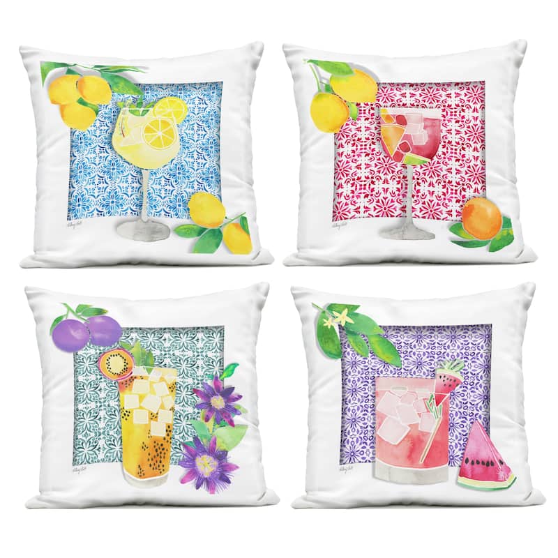 Stupell Mediterranean Mixed Drinks Printed Outdoor Throw Pillow Design by Hillary Holt (Set of 4) - Pillow Sets - Polyester - Multi-Color - Set of 3 or More