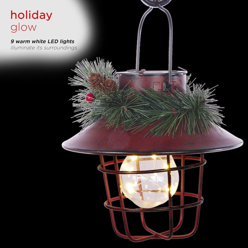 Alpine Corporation Metal Lantern with Shepherd's Hook and Solar Warm White LED Lights