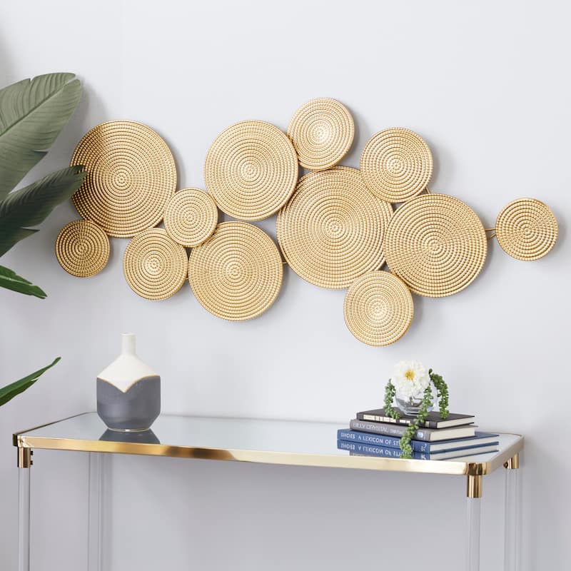 Metal Plate Wall Decor with Textured Circles - Gold or Black - CosmoLiving by Cosmopolitan