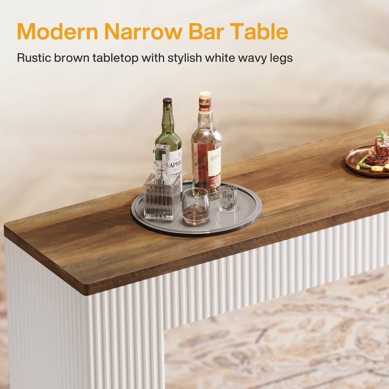 63-Inch Long Bar Table with Narrow Wooden Tabletop for Kitchen, Pub