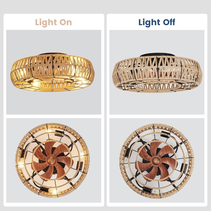 20 in 6 Speed Reversible Caged Ceiling Fan with Light Flush Mount for Bedroom Living Room