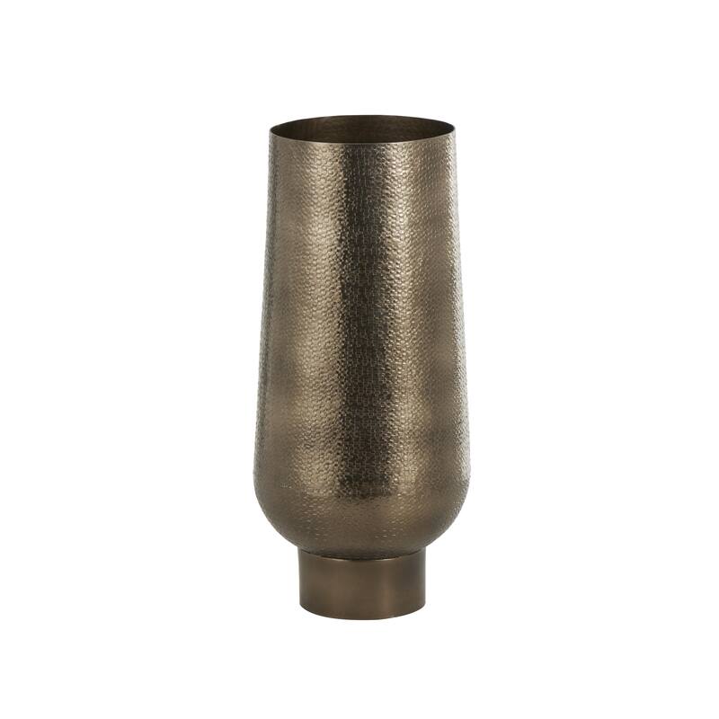 Brass Aluminum Metal Textured Wide Floor Geometric Decorative Vase with Elevated Base