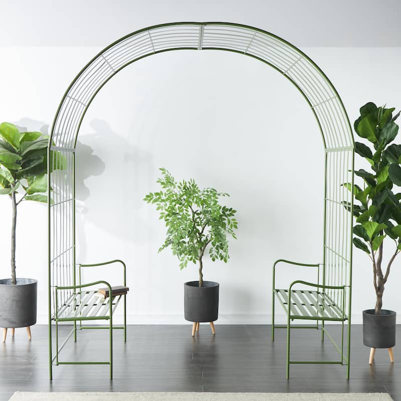 Metal Large Arched Garden Arbor with 2 Attached Benches - Green - Roche River Decor