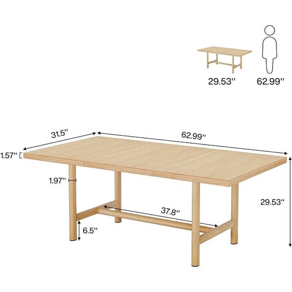 Kitchen Dining Table Wood, 63 Inches Rectangular Dining Room Table for ...