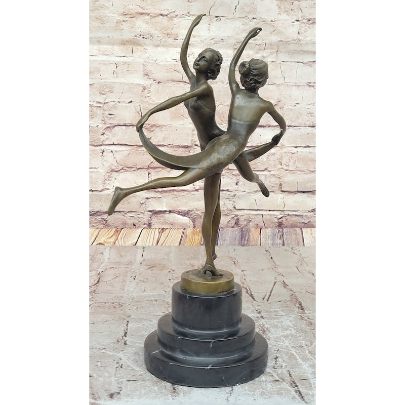 Dual Ballerina Dancers Gemini Girls Bronze Statue Sculpture Collectible Vitaleh Original 14 Inches X 10 Inches