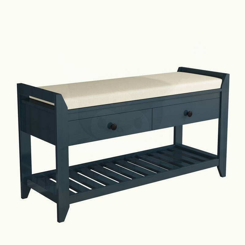 Shoe Rack with Cushioned Seat and Drawers