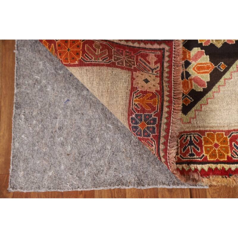 Geometric Black Shiraz Persian Vintage Area Rug Handmade Wool Carpet - 3'2"x 5'2"