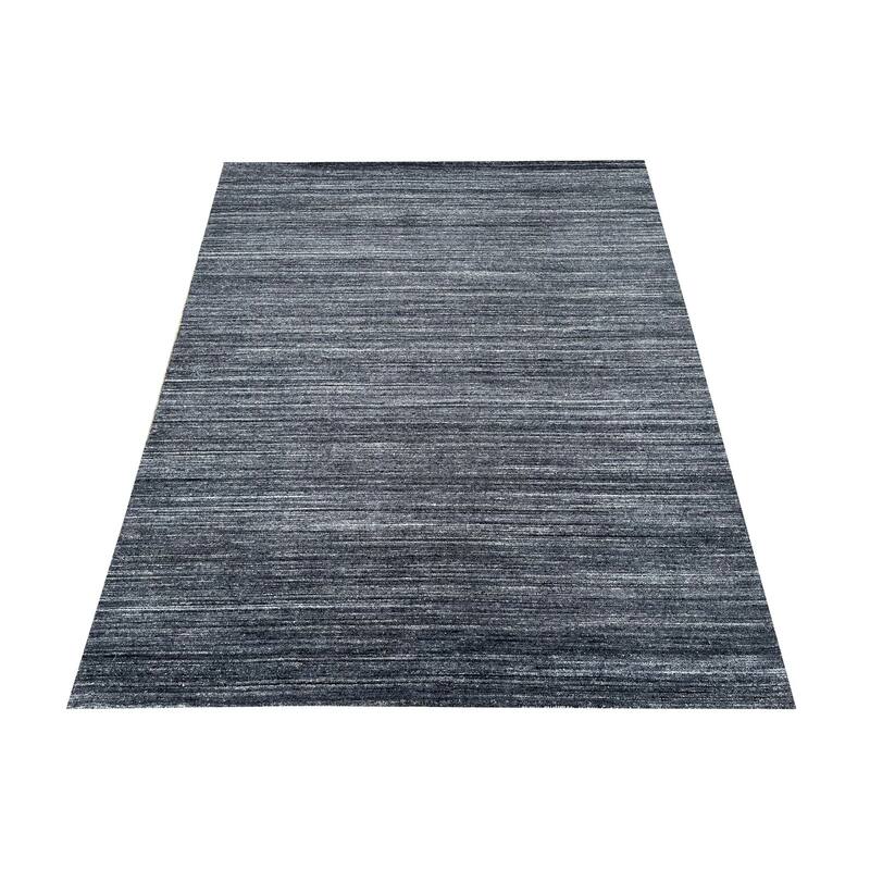 N.Charcoal Hand-Knotted Wool Modern Lori Baft Gabbeh Solid Color Rug, 4' x 6', soft elegant accent - L
