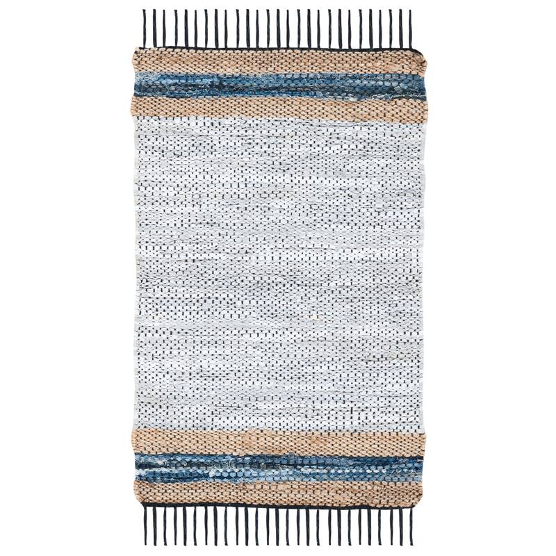 SAFAVIEH Handmade Vintage Leather Alissa Modern Fringe Rug - 2'3" x 5' - Grey/Natural