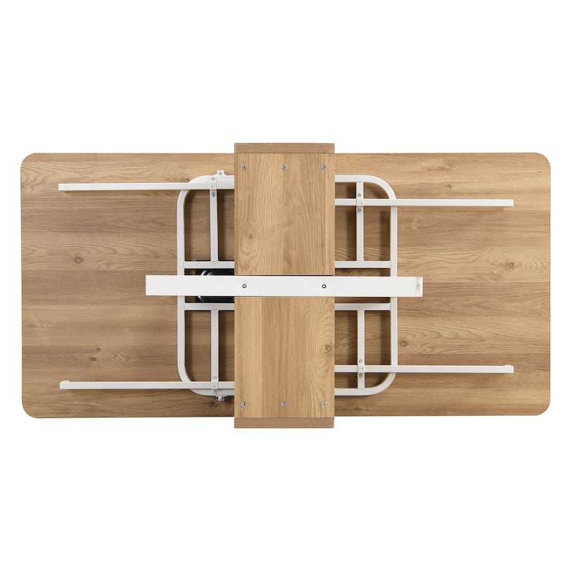 5-Piece Extendable Dining Table Set with 4 White PU Leather Chairs