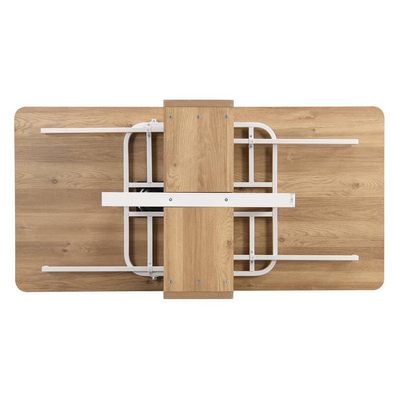 Modern 5-Piece Extendable Dining Table Set, 63" Kitchen Foldable Wooden Table with Lower Storage Shelf and 4 PU Leather Chairs