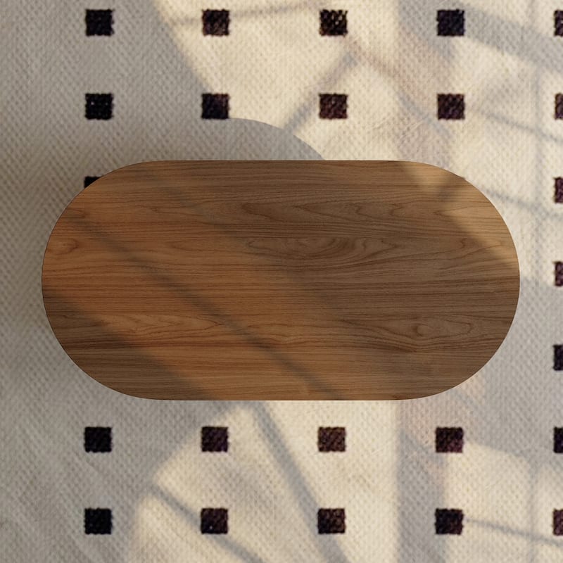 47.4" Oval Walnut Coffee Table with Storage Shelf, Modern Wooden Coffee Table for Living Room
