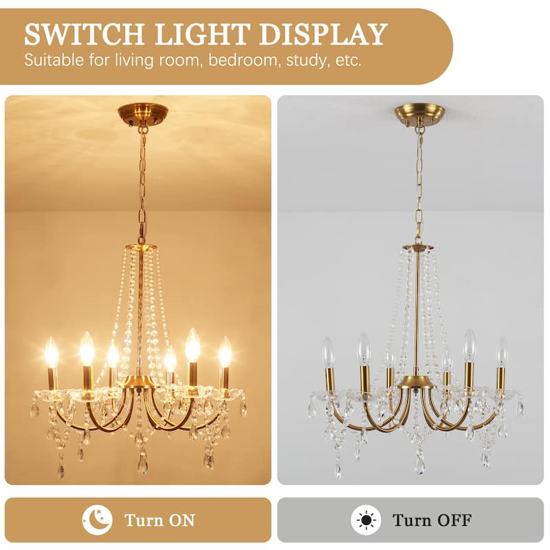 6-Light Classic Candlestick Hanging Crystal Linear Chandelier Lighting Fixture for Dining Room Kitchen Island