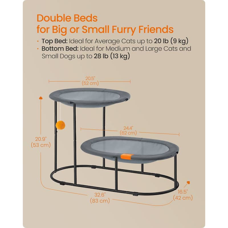 2-Tier Elevated Cat Bed for Multi-Cat Households - 32.6"L x 16.5"W x 20.9"H