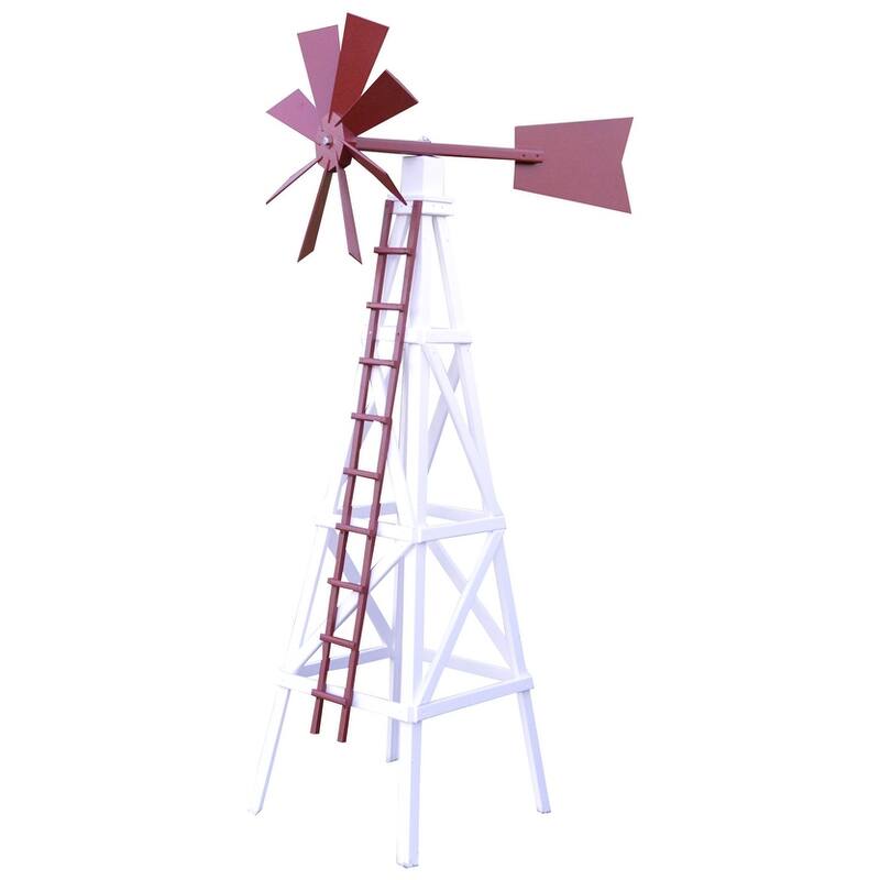 Farm Style Windmill - White/Stauffer Red