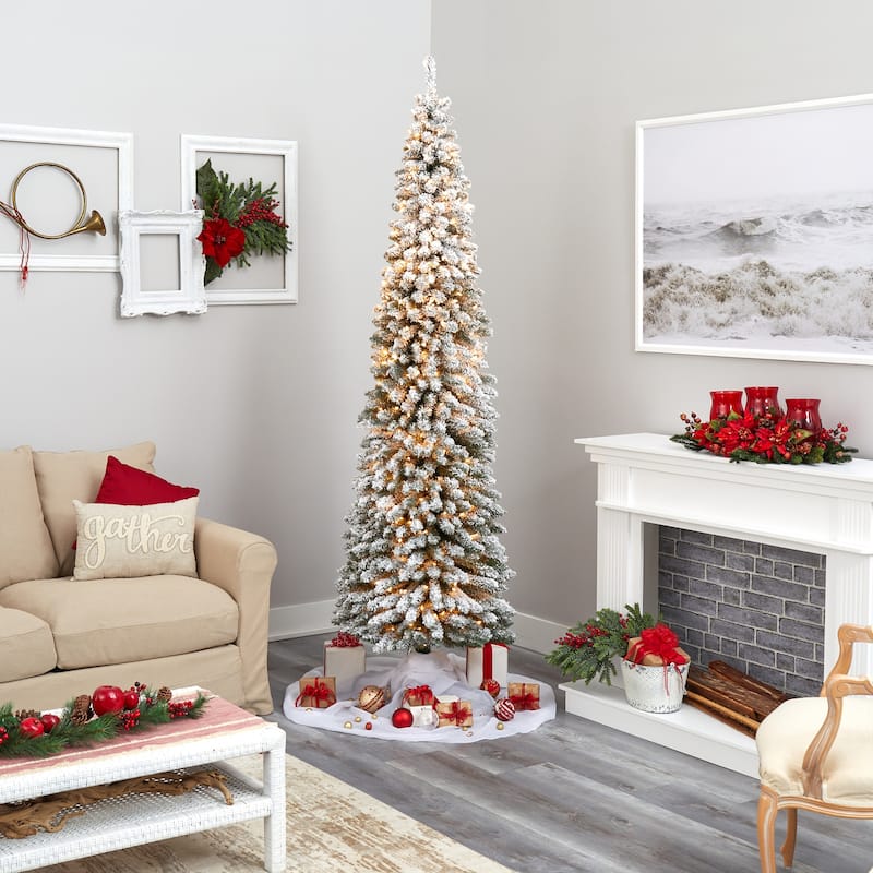8Ft Pencil Christmas Tree Pre-Lit, Skinny Artificial Tree with 500 Lights, Holiday Decor - Green - 96