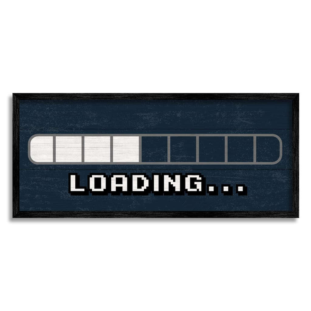 Stupell Video Game Loading Symbol Vintage Pixel Text Framed Wall Art - Blue