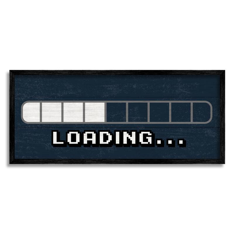 Stupell Video Game Loading Symbol Vintage Pixel Text Framed Wall Art - Blue