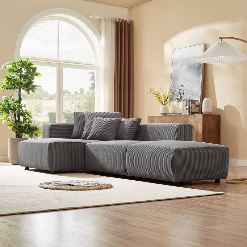 118.11'' L-Shaped 3 Seat Sectional Sofa with Chaise and 4 Throw Pillows, for Living Room, Apartment