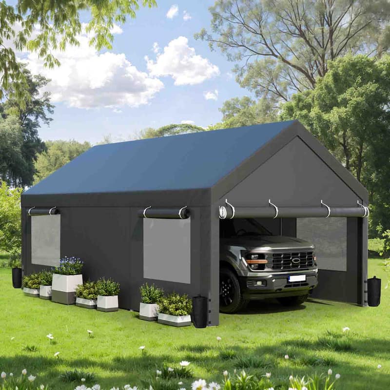 Futzca 12x20 ft Carport Canopy, Waterproof Outdoor Shelter with Sandbags - Grey - 12*20FT