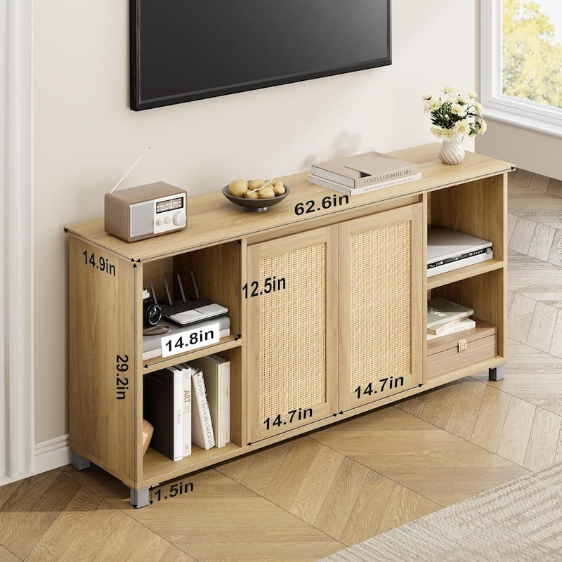 Boho Entertainment Center 70 Inch TV Stands for Living Room with Storage - N/A