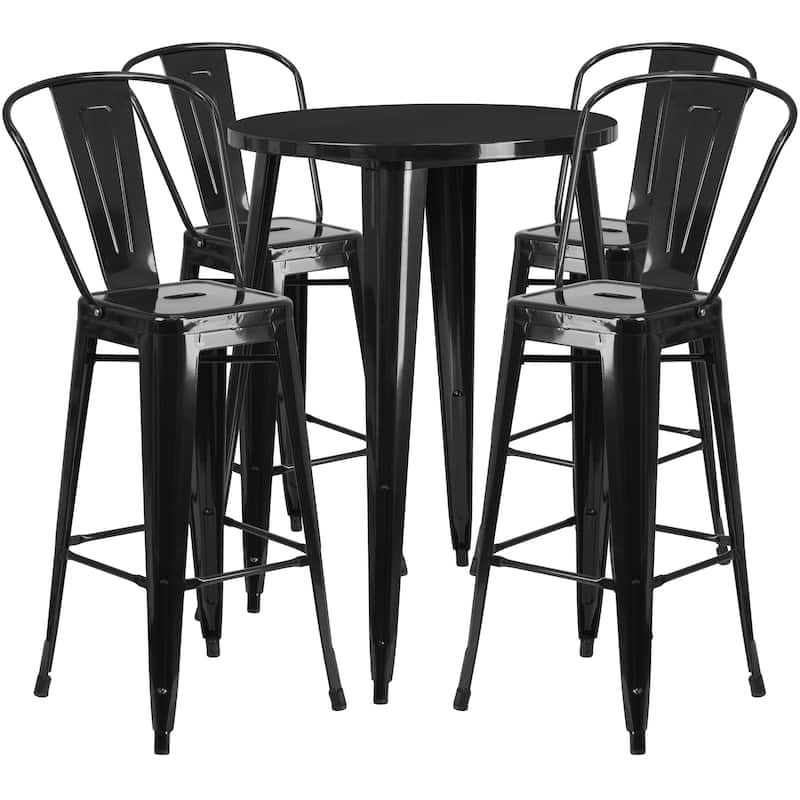 30'' Round Metal Indoor-Outdoor Bar Table Set with 4 Cafe Stools - 30"W x 30"D x 41"H