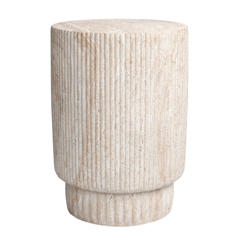 Column Travertine Stone Finish Italian Design MgO Side Accent Table - 13.3"x13.3"x18.7"
