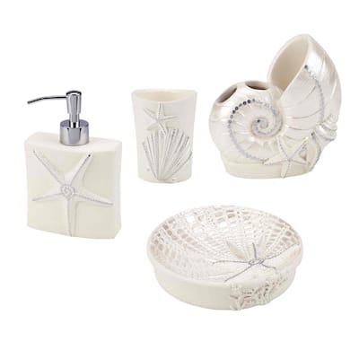 Avanti Linens Sequin Shell 4-Piece Bath Accessory Set - Bath Acc 4pc Set - TM, TB, SD, LP