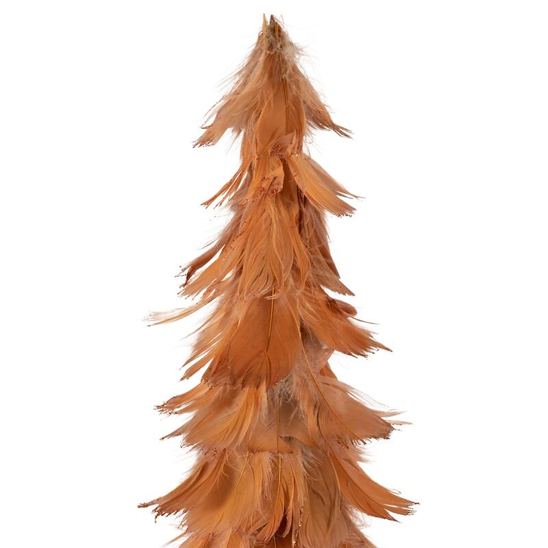 Small Layered Feather Cone Tree Glittered Christmas Decoration - 16" - Rust Orange