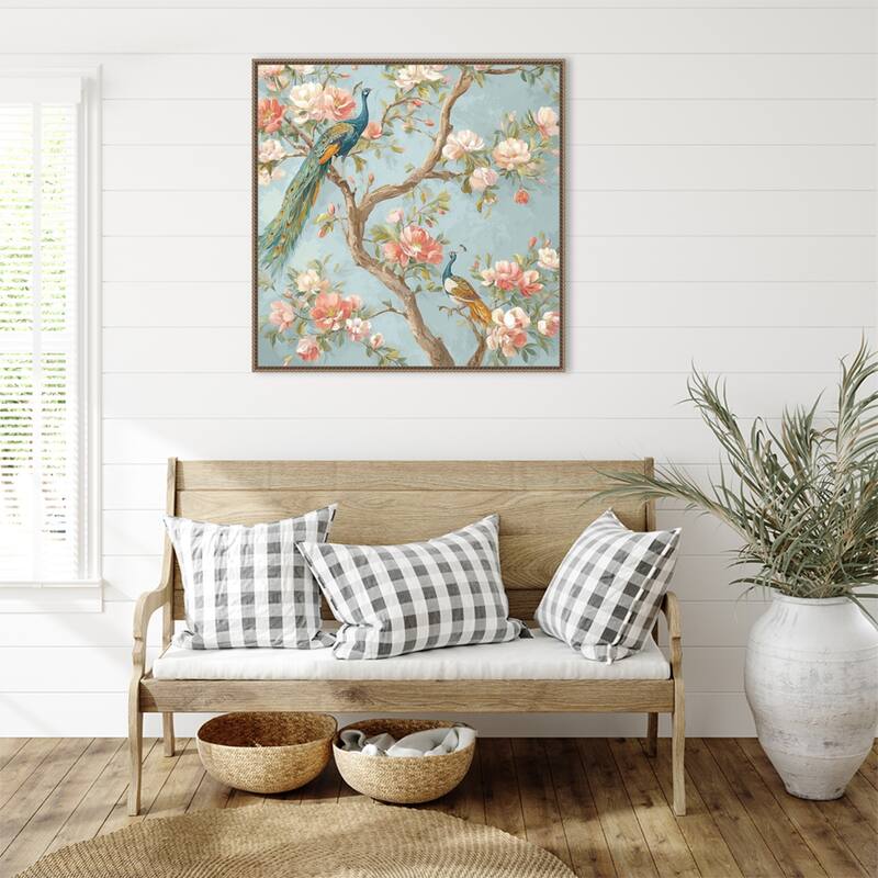 Peacock Mughal Mural Designs No. 3 by Tradelink inhouse artist Framed Canvas Wall Art Print