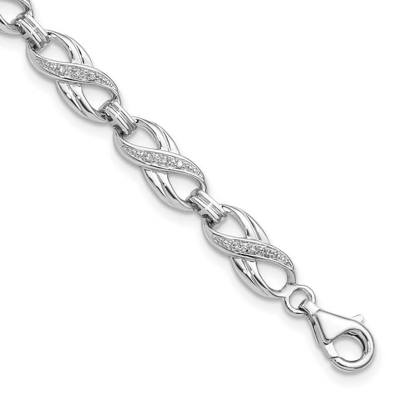 Curata 925 Sterling Silver Polished Fancy Lobster Closure Diamond Bracelet