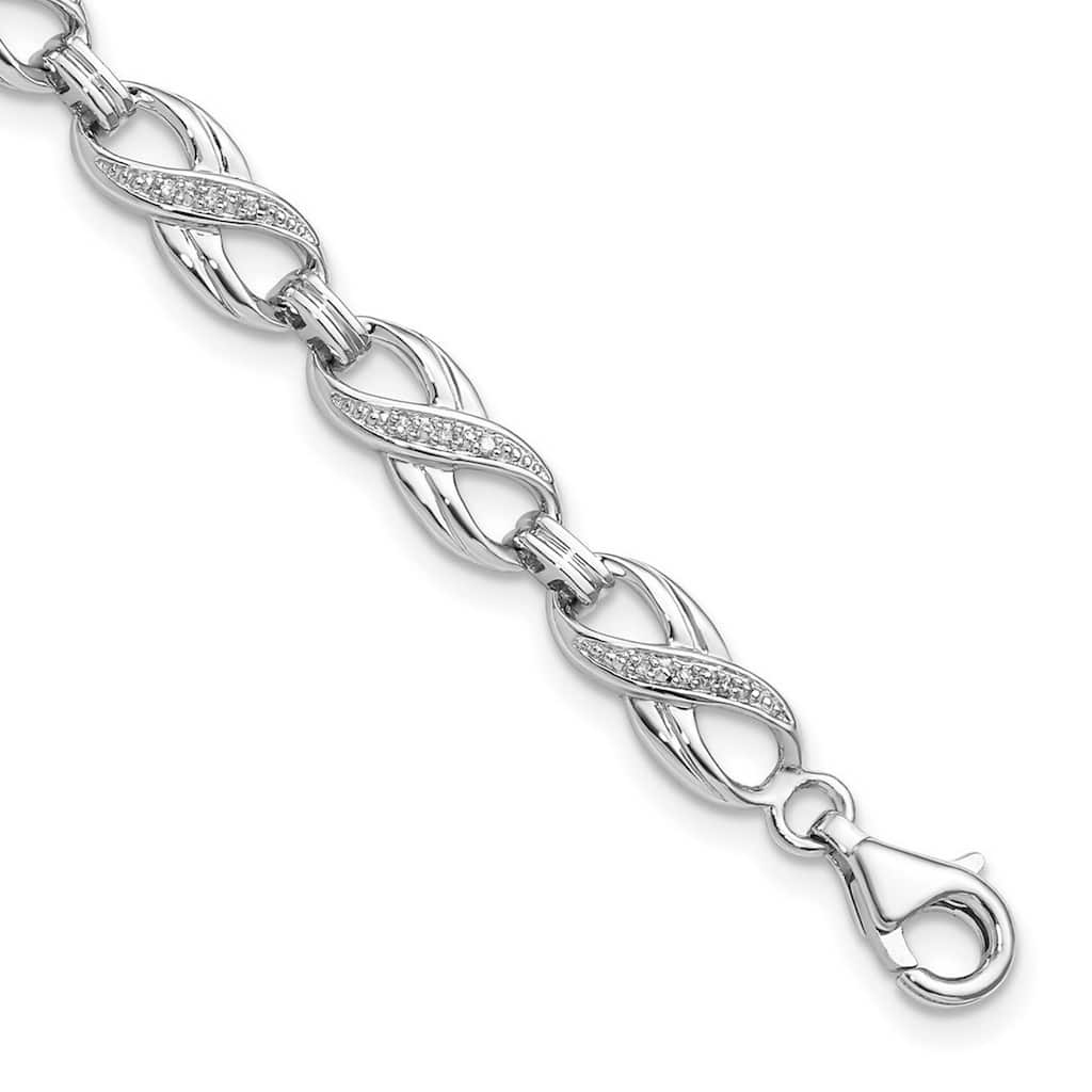 Curata 925 Sterling Silver Polished Fancy Lobster Closure Diamond Bracelet