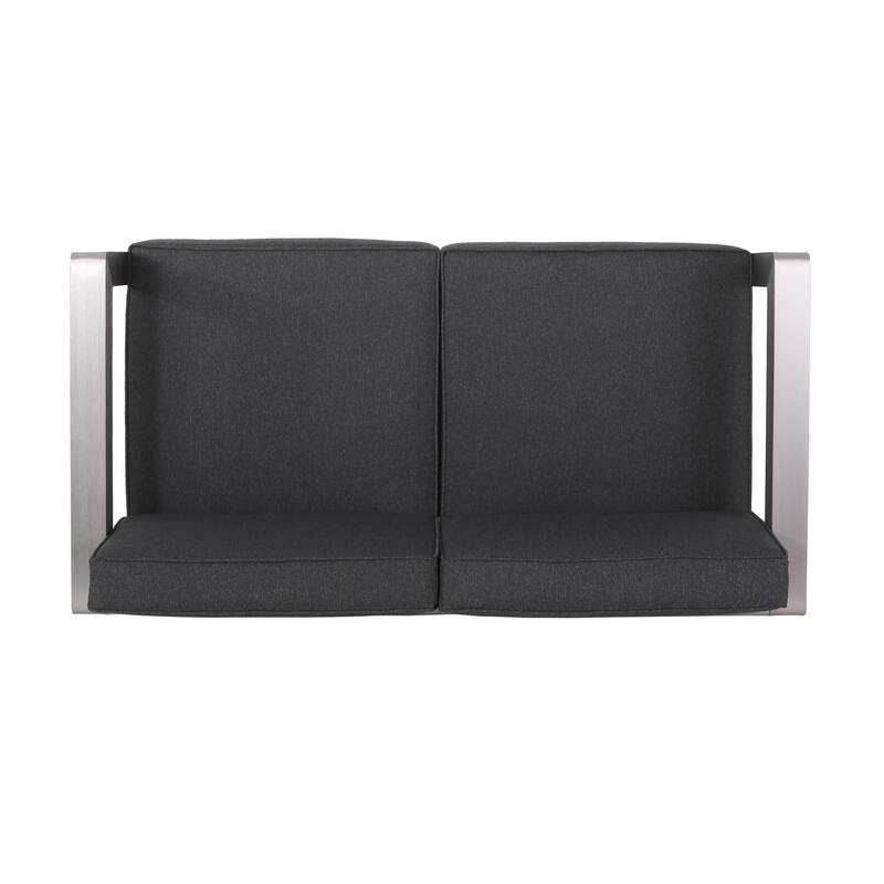 Aviara Outdoor 4-Seater Aluminum Chat Set with Tempered Glass-Topped Coffee Table by Christopher Knight Home