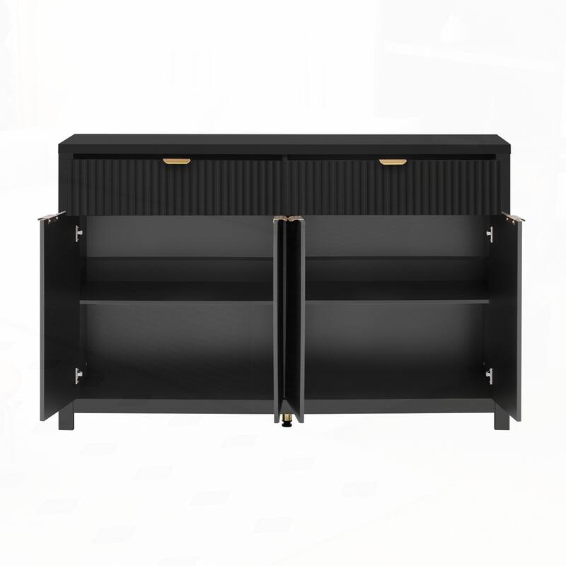 Wave-Pattern Sideboard Cabinet with 2 Drawers and 4 Doors