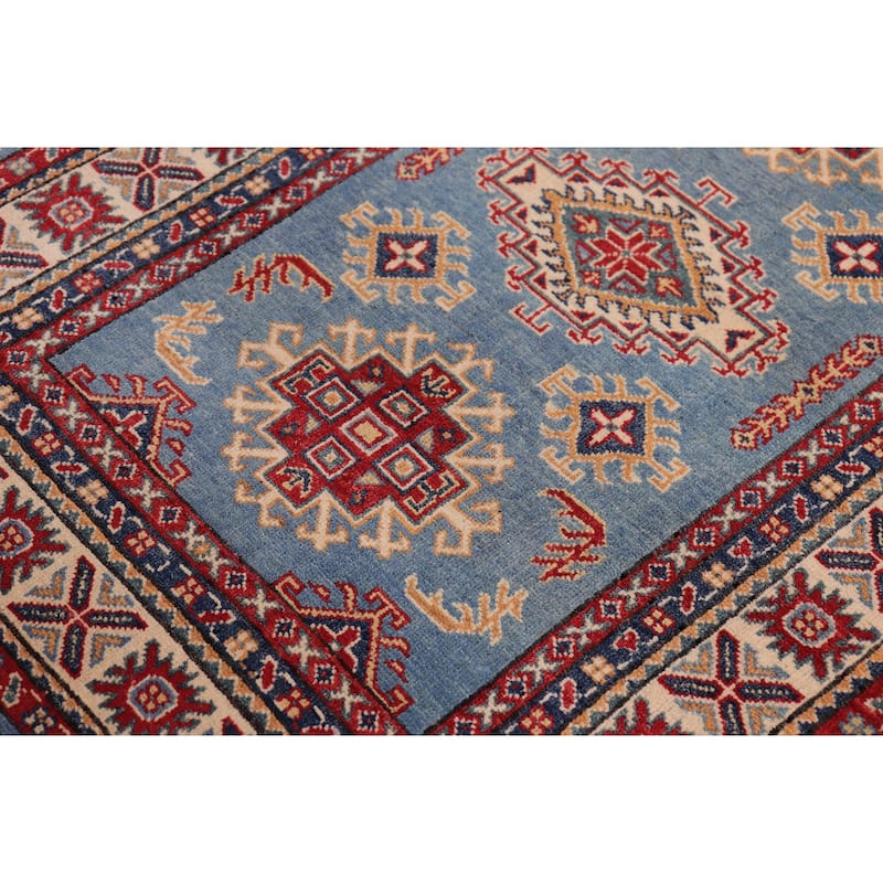 Rustic Kazak Sophie Light Blue/Beige Wool Rug - 3'1'' x 4'5''