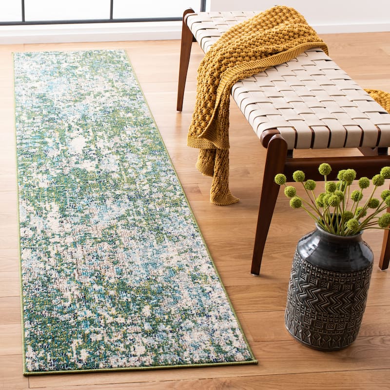 SAFAVIEH Madison Cherie Modern Abstract Watercolor Rug - 2' x 8' Runner - Green/Turquoise