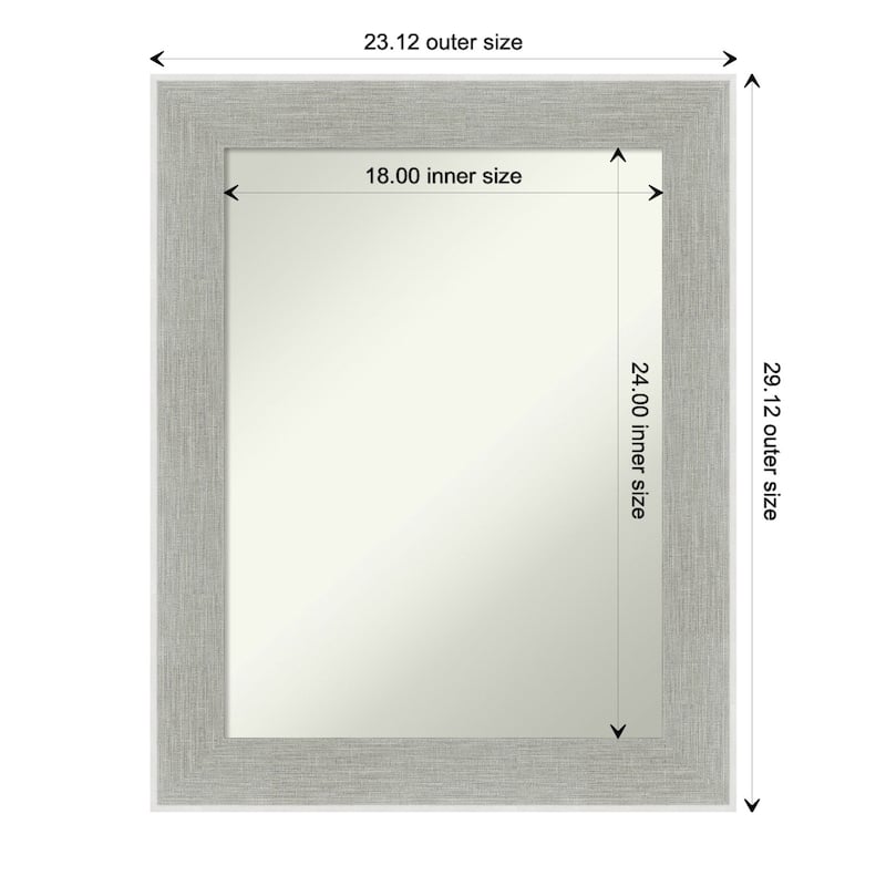 Non-Beveled Bathroom Wall Mirror - Glam Linen Grey Frame - 23 x 29 in - Glam Linen Grey