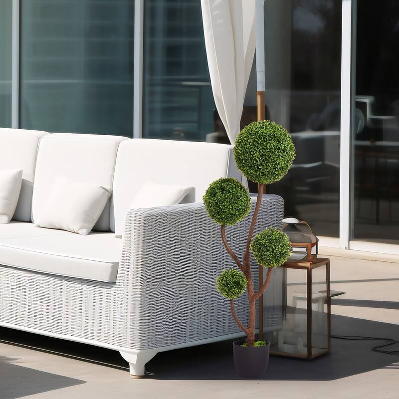 4/5FT Artificial Topiary Ball Tree, Faux Potted Boxwood Topiary Plant, Fake Shrubs Tree for Front Door Home Balcony