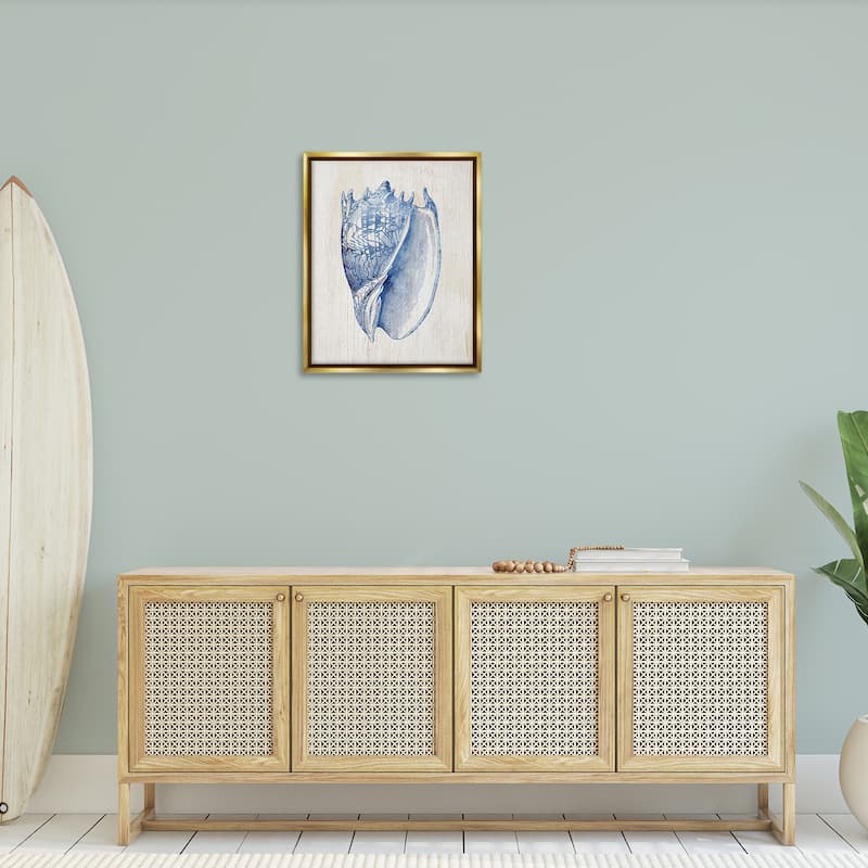 Stupell Nautical Soft Blue Conch Framed Floater Canvas Wall Art Design By Susan Arnot