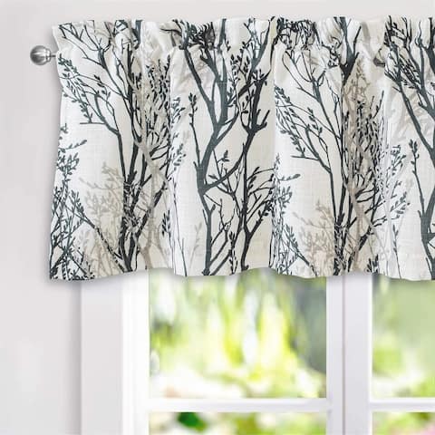 DriftAway Tree Branch Linen Blend Abstract Ink Printing Lined Window Curtain Valance