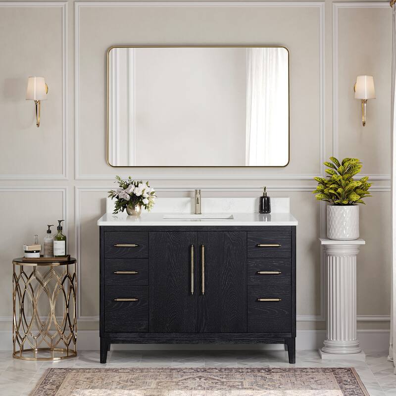 Gara Single Bath Vanity with Composite Stone Top without Mirror - 48in. - Fir Wood Black